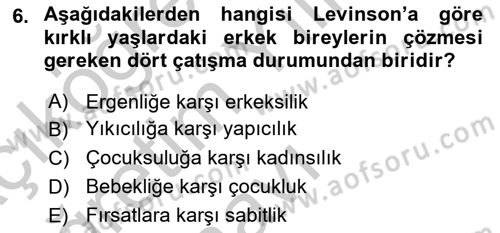 Yaşlı Psikolojisi Dersi 2018 - 2019 Yılı Yaz Okulu Sınav Soruları 6. Soru