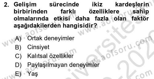 Yaşlı Psikolojisi Dersi 2019 - 2020 Yılı (Vize) Ara Sınav Soruları 2. Soru