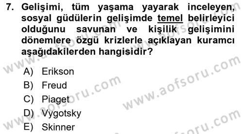 Yaşlı Psikolojisi Dersi 2019 - 2020 Yılı (Vize) Ara Sınav Soruları 7. Soru