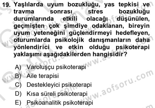 Yaşlı Psikolojisi Dersi 2019 - 2020 Yılı (Final) Dönem Sonu Sınav Soruları 19. Soru