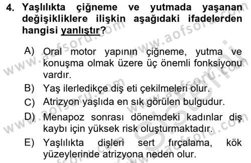 Yaşlı Psikolojisi Dersi 2019 - 2020 Yılı (Final) Dönem Sonu Sınav Soruları 4. Soru