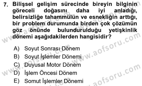 Yaşlı Psikolojisi Dersi 2019 - 2020 Yılı (Final) Dönem Sonu Sınav Soruları 7. Soru