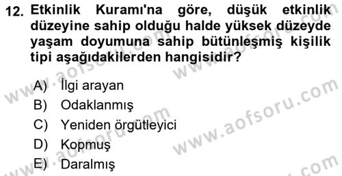 Yaşlı Psikolojisi Dersi 2020 - 2021 Yılı Yaz Okulu Sınav Soruları 12. Soru