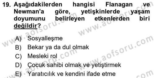 Yaşlı Psikolojisi Dersi 2020 - 2021 Yılı Yaz Okulu Sınav Soruları 19. Soru