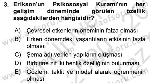 Yaşlı Psikolojisi Dersi 2020 - 2021 Yılı Yaz Okulu Sınav Soruları 3. Soru