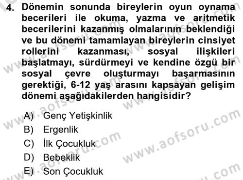Yaşlı Psikolojisi Dersi 2020 - 2021 Yılı Yaz Okulu Sınav Soruları 4. Soru