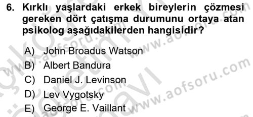 Yaşlı Psikolojisi Dersi 2020 - 2021 Yılı Yaz Okulu Sınav Soruları 6. Soru