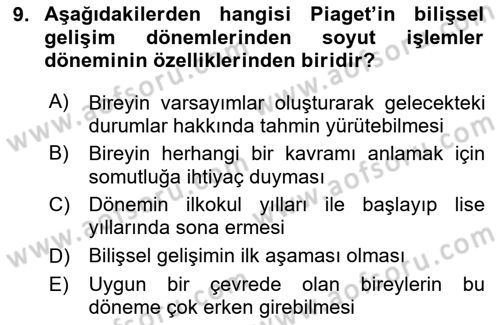 Yaşlı Psikolojisi Dersi 2020 - 2021 Yılı Yaz Okulu Sınav Soruları 9. Soru