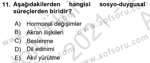 Yaşlı Psikolojisi Dersi 2021 - 2022 Yılı (Vize) Ara Sınav Soruları 11. Soru