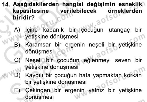 Yaşlı Psikolojisi Dersi 2021 - 2022 Yılı (Vize) Ara Sınav Soruları 14. Soru