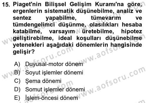 Yaşlı Psikolojisi Dersi 2021 - 2022 Yılı (Vize) Ara Sınav Soruları 15. Soru
