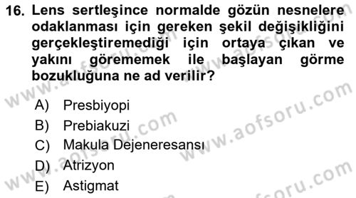 Yaşlı Psikolojisi Dersi 2021 - 2022 Yılı (Vize) Ara Sınav Soruları 16. Soru
