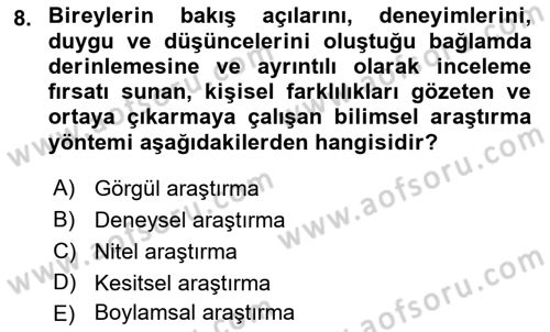 Yaşlı Psikolojisi Dersi 2021 - 2022 Yılı (Vize) Ara Sınav Soruları 8. Soru