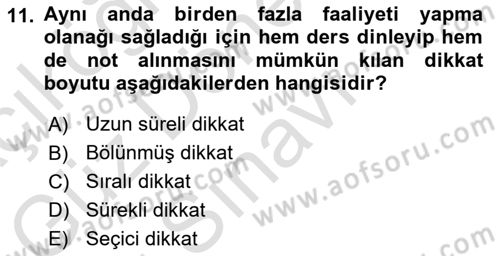 Yaşlı Psikolojisi Dersi 2021 - 2022 Yılı (Final) Dönem Sonu Sınav Soruları 11. Soru
