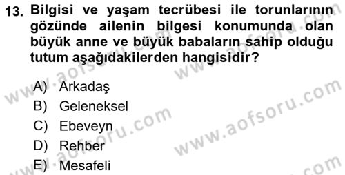 Yaşlı Psikolojisi Dersi 2021 - 2022 Yılı (Final) Dönem Sonu Sınav Soruları 13. Soru