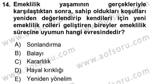 Yaşlı Psikolojisi Dersi 2021 - 2022 Yılı (Final) Dönem Sonu Sınav Soruları 14. Soru