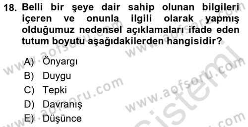 Yaşlı Psikolojisi Dersi 2021 - 2022 Yılı (Final) Dönem Sonu Sınav Soruları 18. Soru