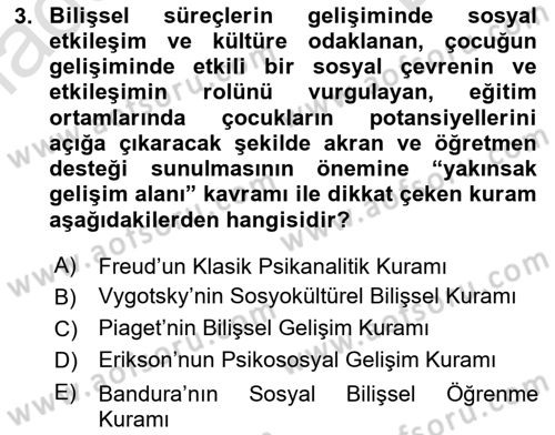 Yaşlı Psikolojisi Dersi 2021 - 2022 Yılı (Final) Dönem Sonu Sınav Soruları 3. Soru