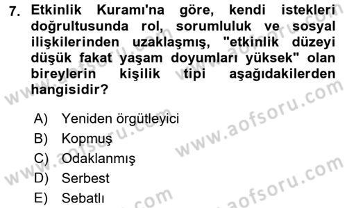 Yaşlı Psikolojisi Dersi 2021 - 2022 Yılı (Final) Dönem Sonu Sınav Soruları 7. Soru