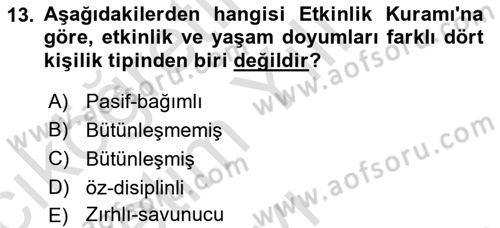 Yaşlı Psikolojisi Dersi 2021 - 2022 Yılı Yaz Okulu Sınav Soruları 13. Soru