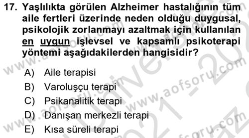 Yaşlı Psikolojisi Dersi 2021 - 2022 Yılı Yaz Okulu Sınav Soruları 17. Soru