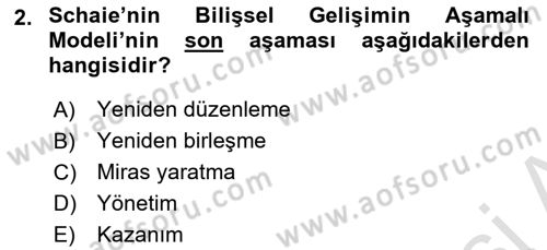 Yaşlı Psikolojisi Dersi 2021 - 2022 Yılı Yaz Okulu Sınav Soruları 2. Soru