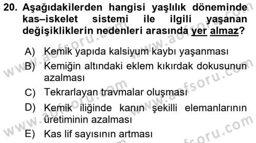 Yaşlı Psikolojisi Dersi 2021 - 2022 Yılı Yaz Okulu Sınav Soruları 20. Soru