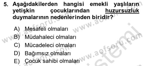 Yaşlı Psikolojisi Dersi 2021 - 2022 Yılı Yaz Okulu Sınav Soruları 5. Soru