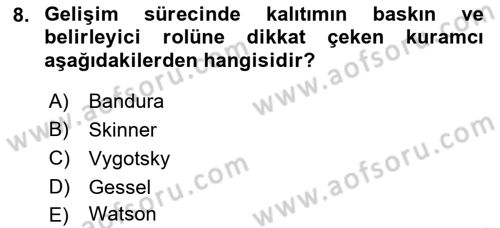 Yaşlı Psikolojisi Dersi 2021 - 2022 Yılı Yaz Okulu Sınav Soruları 8. Soru