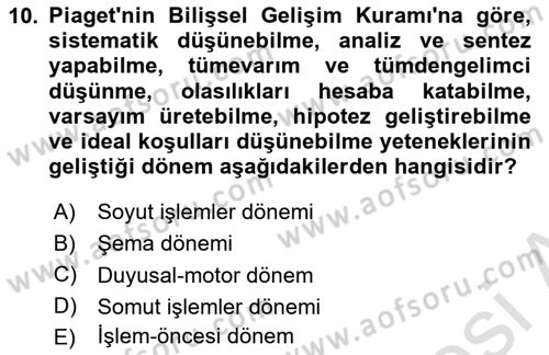 Yaşlı Psikolojisi Dersi 2022 - 2023 Yılı (Vize) Ara Sınav Soruları 10. Soru