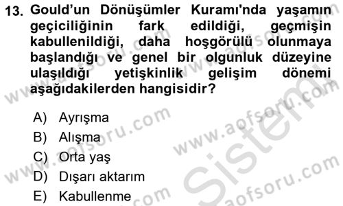 Yaşlı Psikolojisi Dersi 2022 - 2023 Yılı (Vize) Ara Sınav Soruları 13. Soru