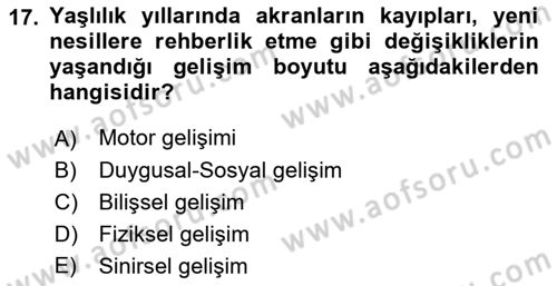 Yaşlı Psikolojisi Dersi 2022 - 2023 Yılı (Vize) Ara Sınav Soruları 17. Soru