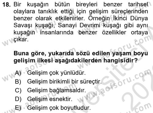 Yaşlı Psikolojisi Dersi 2022 - 2023 Yılı (Vize) Ara Sınav Soruları 18. Soru