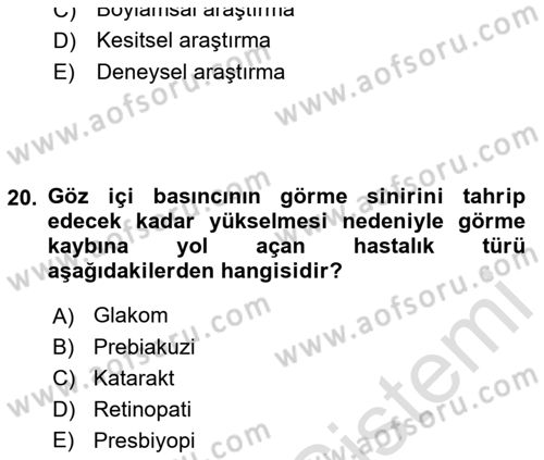Yaşlı Psikolojisi Dersi 2022 - 2023 Yılı (Vize) Ara Sınav Soruları 20. Soru