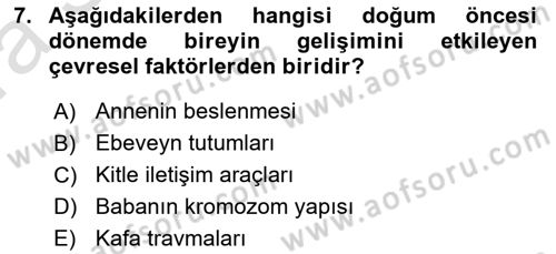 Yaşlı Psikolojisi Dersi 2022 - 2023 Yılı (Vize) Ara Sınav Soruları 7. Soru