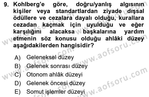 Yaşlı Psikolojisi Dersi 2022 - 2023 Yılı (Vize) Ara Sınav Soruları 9. Soru