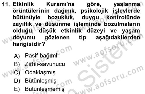 Yaşlı Psikolojisi Dersi 2022 - 2023 Yılı (Final) Dönem Sonu Sınav Soruları 11. Soru