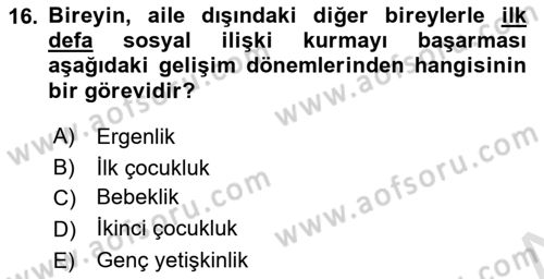 Yaşlı Psikolojisi Dersi 2022 - 2023 Yılı (Final) Dönem Sonu Sınav Soruları 16. Soru