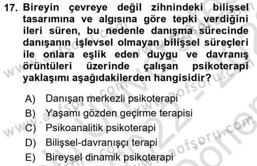 Yaşlı Psikolojisi Dersi 2022 - 2023 Yılı (Final) Dönem Sonu Sınav Soruları 17. Soru