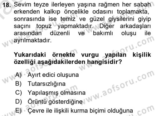 Yaşlı Psikolojisi Dersi 2022 - 2023 Yılı (Final) Dönem Sonu Sınav Soruları 18. Soru