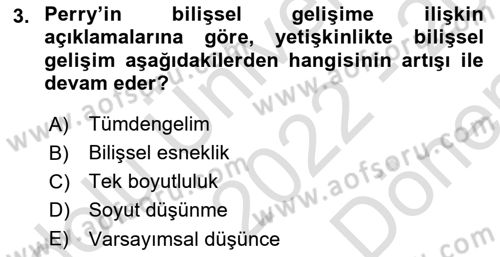 Yaşlı Psikolojisi Dersi 2022 - 2023 Yılı (Final) Dönem Sonu Sınav Soruları 3. Soru