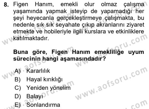 Yaşlı Psikolojisi Dersi 2022 - 2023 Yılı (Final) Dönem Sonu Sınav Soruları 8. Soru