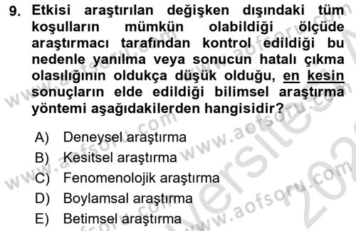 Yaşlı Psikolojisi Dersi 2022 - 2023 Yılı (Final) Dönem Sonu Sınav Soruları 9. Soru