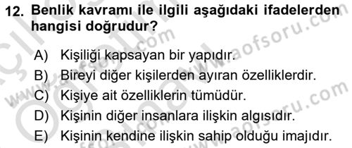 Yaşlı Psikolojisi Dersi 2022 - 2023 Yılı Yaz Okulu Sınav Soruları 12. Soru