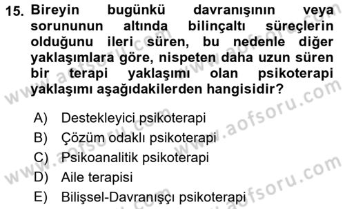 Yaşlı Psikolojisi Dersi 2022 - 2023 Yılı Yaz Okulu Sınav Soruları 15. Soru