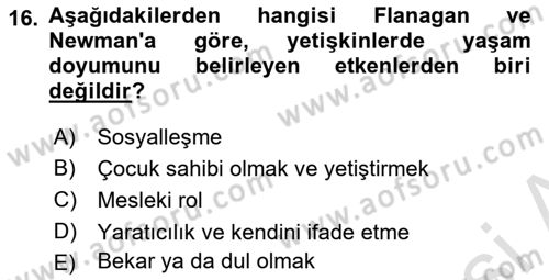 Yaşlı Psikolojisi Dersi 2022 - 2023 Yılı Yaz Okulu Sınav Soruları 16. Soru