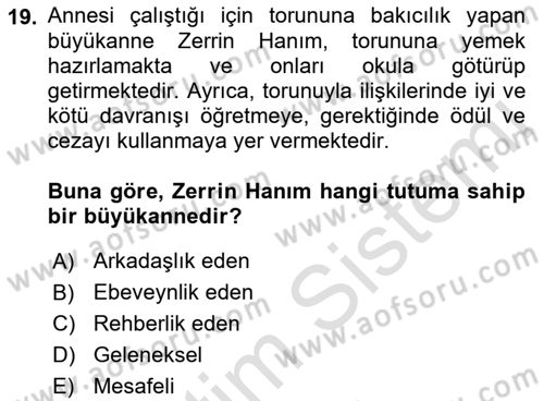 Yaşlı Psikolojisi Dersi 2022 - 2023 Yılı Yaz Okulu Sınav Soruları 19. Soru