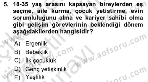 Yaşlı Psikolojisi Dersi 2022 - 2023 Yılı Yaz Okulu Sınav Soruları 5. Soru
