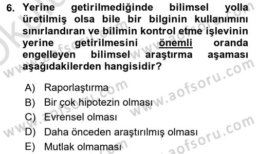 Yaşlı Psikolojisi Dersi 2022 - 2023 Yılı Yaz Okulu Sınav Soruları 6. Soru