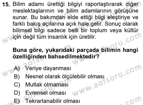 Yaşlı Psikolojisi Dersi 2023 - 2024 Yılı (Vize) Ara Sınav Soruları 15. Soru